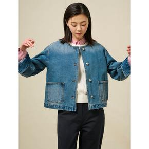 코튼 데님 라운드넥 트러커 재킷  블루 (BF5239C03P)