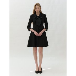 [스카프 제공] Tweed Chiffon-Trim Midi Dress / Black(3Color)