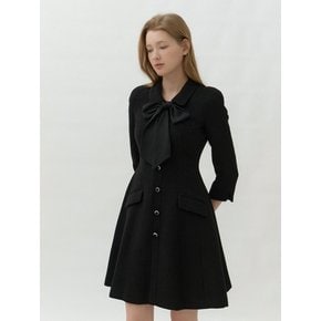 [스카프 제공] Tweed Chiffon-Trim Midi Dress / Black(3Color)
