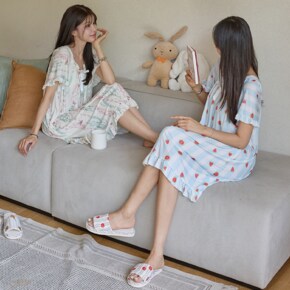 (55~99) 사랑스러운 패턴의 프릴 잠옷 원피스 NK62-NW-9