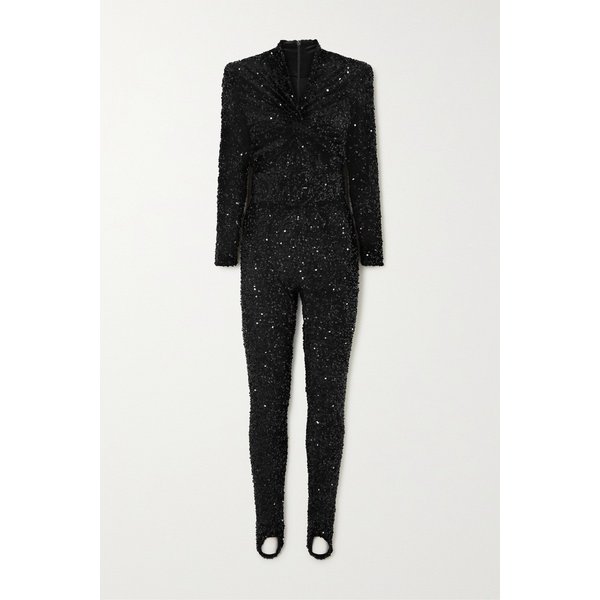리차드퀸 Twist-front Sequined Stretch-jersey Stirrup Jumpsuit 블랙 1647597302578482