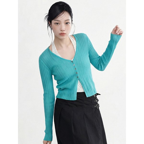 시어 딥 브이넥 니트 가디건_T611OT807