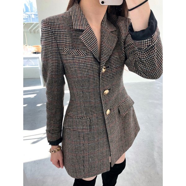 Hound-tooth check wool jacket