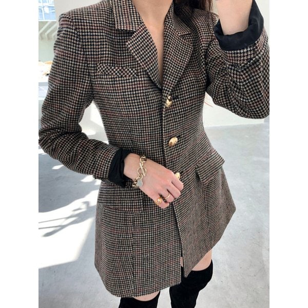 Hound-tooth check wool jacket