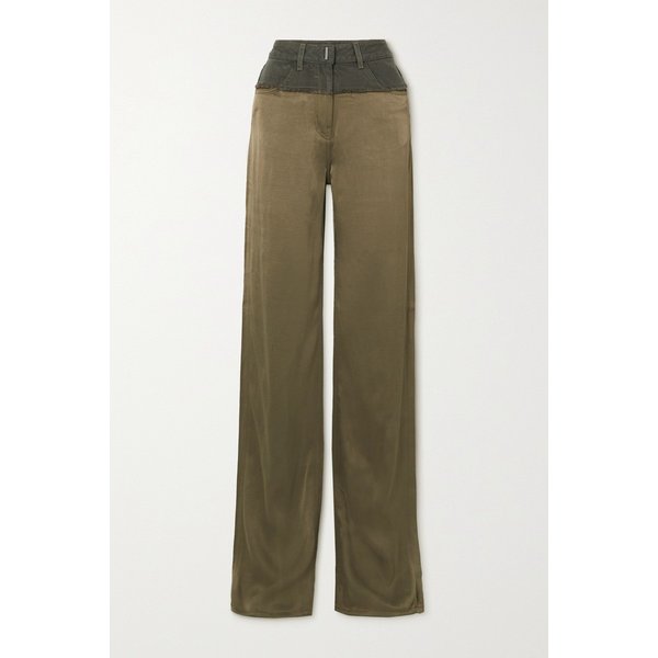 디스트레스드 데님 새틴 스트레이트 팬츠 그린 1647597303670878