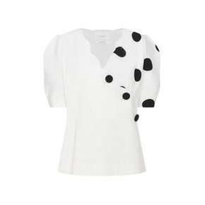 Dotted Pattern Blouse with Wavy Line