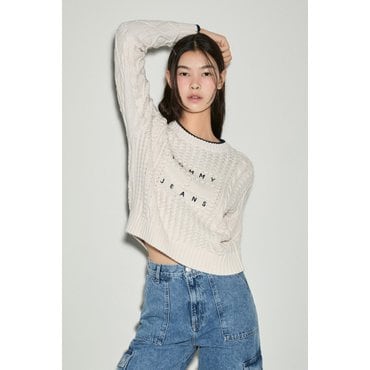 타미진스 여성 버블 케이블 플래그 크루 스웨터 T32E6KTO31TWT1 TOMMY JEANS