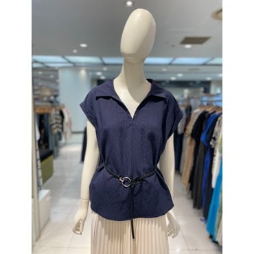파프리카 레이온 져지배색 벨트 블라우스/SK2BL705