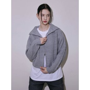 Two-way Semi Crop Zip-up Knit [Gray]