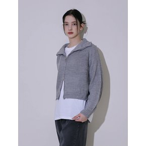 Two-way Semi Crop Zip-up Knit [Gray]