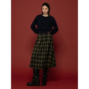 YOUNG CHECK PLEATS LONG SKIRT KHAKI