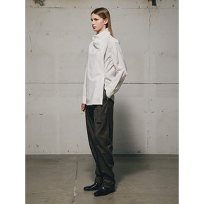 WOOL BELTED WIDE PANTS (BROWN)