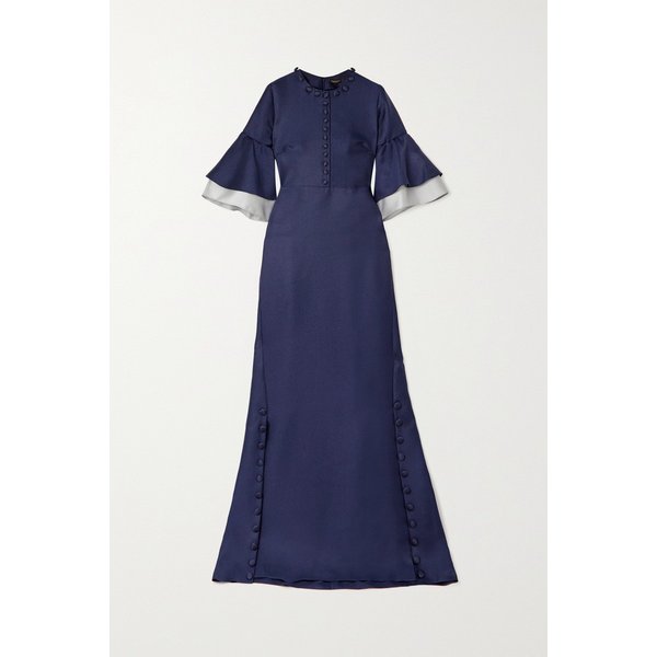림 아크라 버튼 장식 러플 투톤 새틴 피케 가운 네이비 1647597298759531