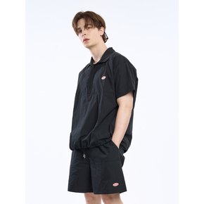 Minimal wappen half-zip collar shirt_Black