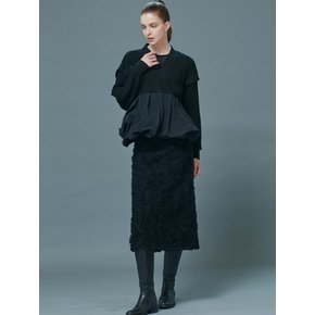 Petal Tulle Midi Skirt [Black]