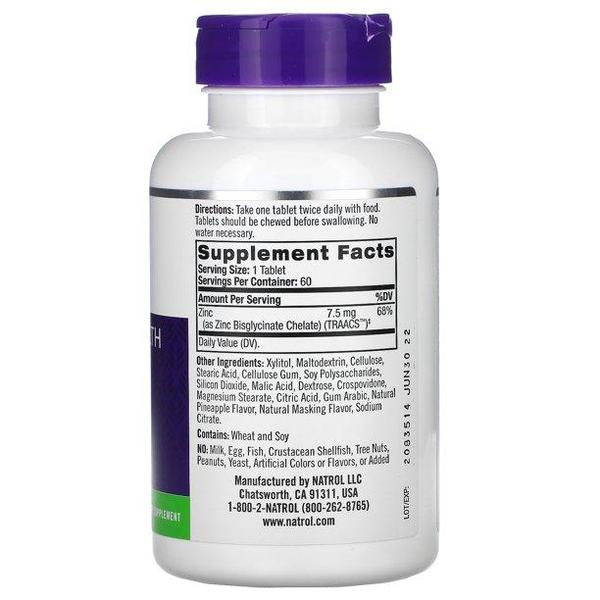 [해외직구]나트롤 징크 아연 네츄럴 파인애플맛 60정 Natrol High Absorption Zinc Natural Pineapple Flavor 60 Tablets