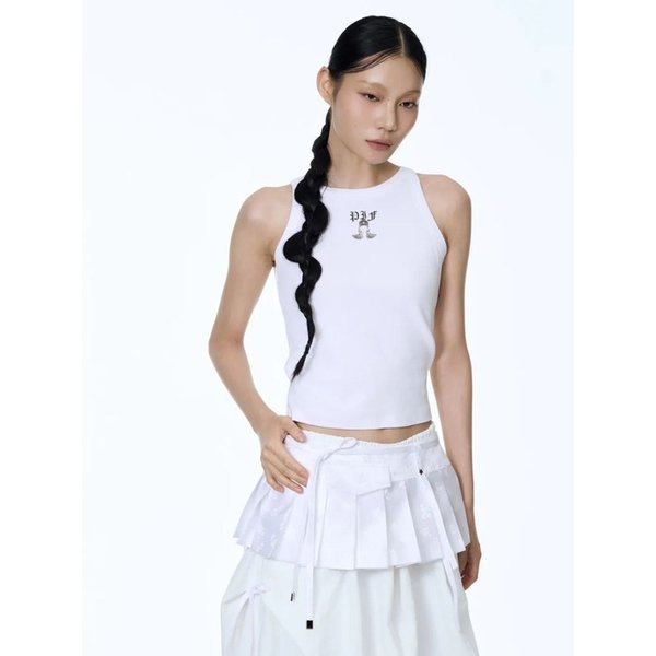Hanbok Fabric Layered Wrap Skirt (White)