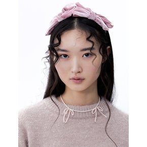 TWIN BOW VELVET HAIR BAND_BABY PINK