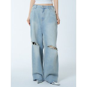 와이드 디스트로이드 데님 팬츠 라이트블루_WIDE DESTROYED DENIM PANTS LIGHT BLUE