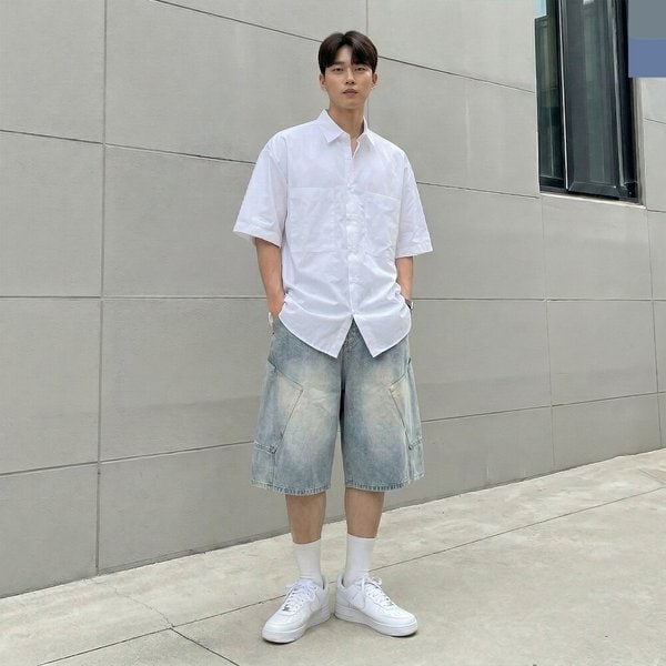 남자 카고 버뮤다 데님 밴딩 반바지 DJ-JEH-SACC2007M
