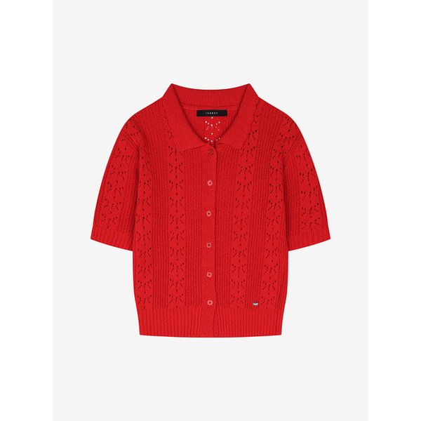 플라워 펀칭 카라넥 반팔 가디건 (VMCCD2948)