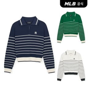 [코리아공식] [MLB] 여성 바시티 스트라이프 반집업 스웨터 (3 COLOR)