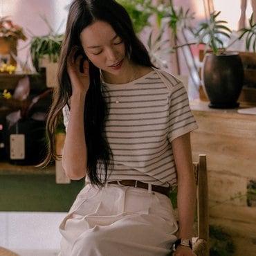 틸아이다이 Bunny half sleeve volume ringer t-shirt_Melange