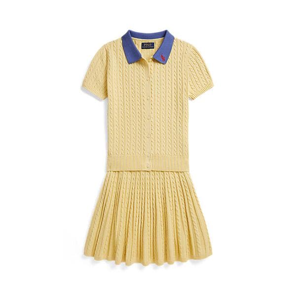 폴로 키즈 여아 7-16세 미니 케이블 코튼 폴로 카디건 앤 스커트(CWPO2STG2U20042700)