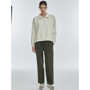 One Tuck wide banding pants [Khaki]