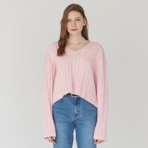 [22SS] CABLE V NECK KNIT - PINK