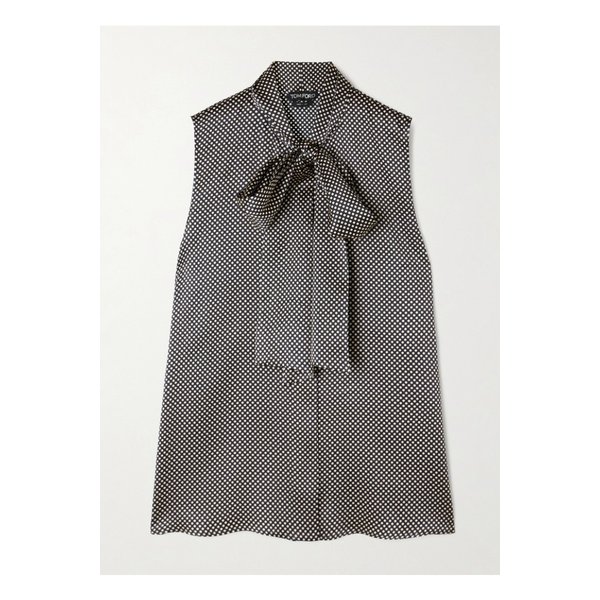 푸시 보우 폴카 도트 실크 혼방 새틴 블라우스 블랙 46376663162862603