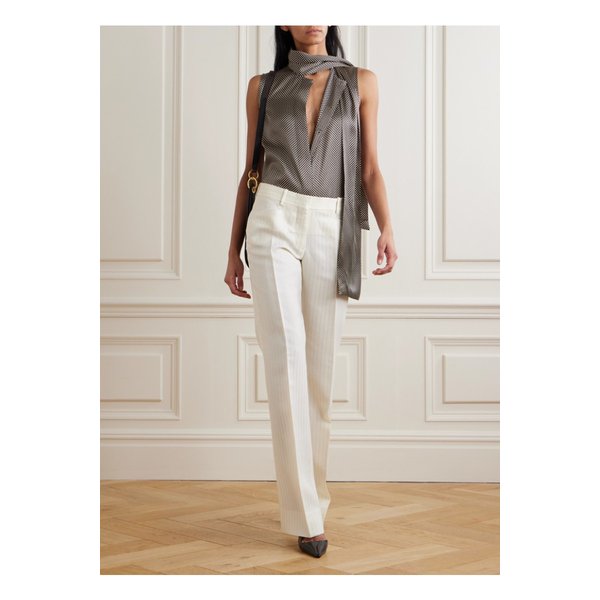 푸시 보우 폴카 도트 실크 혼방 새틴 블라우스 블랙 46376663162862603