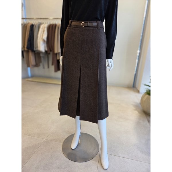 [여주점] [더 아이잗] 여성 울 블렌드 헤링본 플리츠 스커트 (IRBA0SK161)