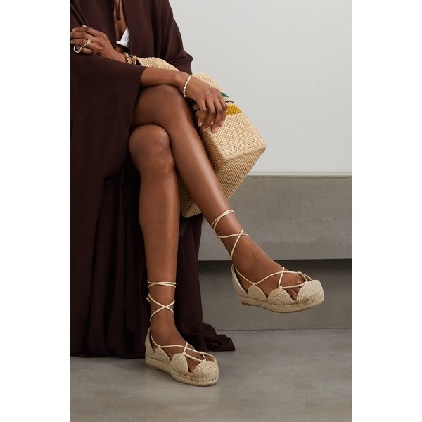 파울라 이비자 솔라 가죽 트리밍 우븐 주트 에스파드리유 샌들 베이지 1647597305650144