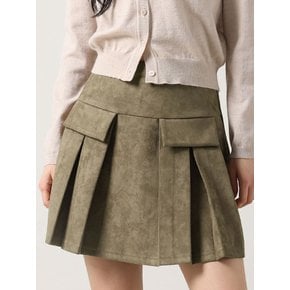 POCKET MINI SUEDE PLEATS SKIRT  KHAKI