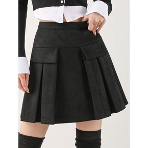 POCKET MINI SUEDE PLEATS SKIRT  KHAKI