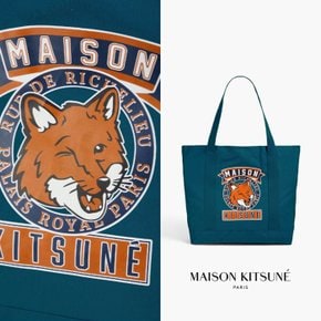 MAISON KITSUNE 메종 키츠네 프린트 페트롤 캔버스 토트 백