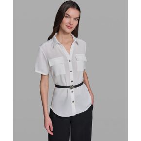 칼라거펠트 우먼 벨티드 Short-Sleeve 탑 로즈 Hardware - 소프트 화이트 27003002 1390520