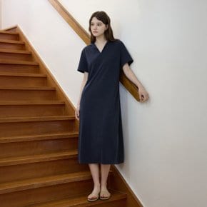 익스텐션 오픈 칼라 드레스 - 네이비