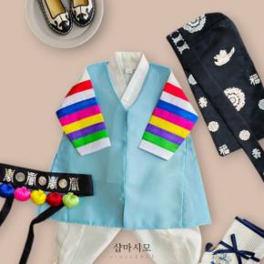 전통 색동 국사 전복 조끼세트 하늘 돌잔치 아기 남아한복 백일 1세