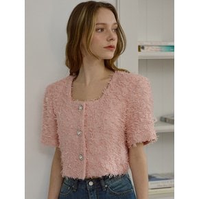 Square Neck Tweed Jacket [Pink]