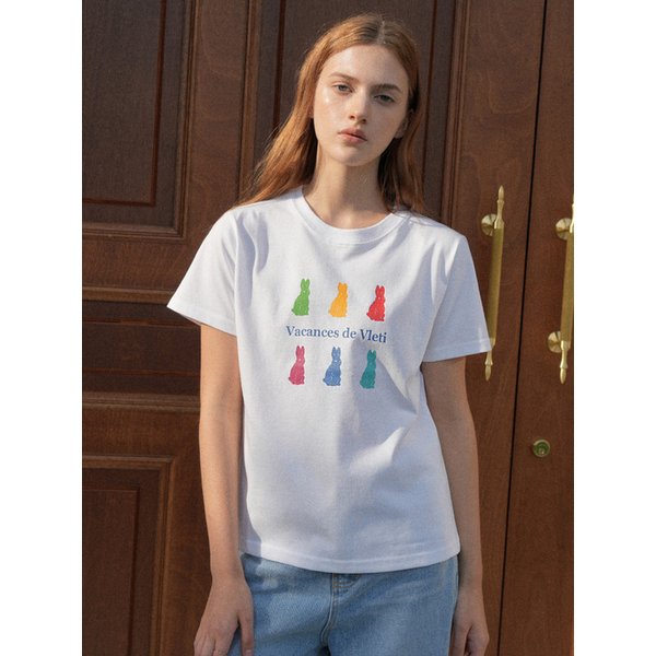 Color Rabbit Art Work Printing T-shirt (White)