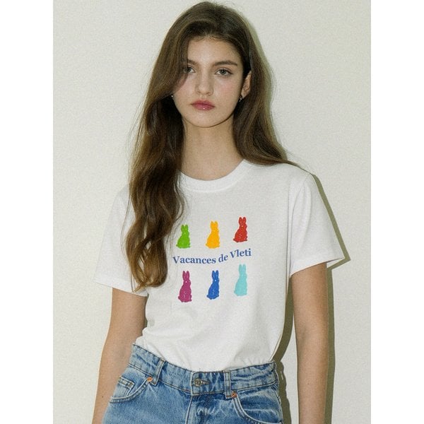 Color Rabbit Art Work Printing T-shirt (White)