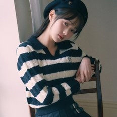 COLLAR STRIPE BOARDER KNIT WH+BK