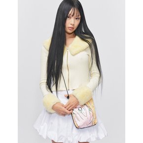 Eco Fur Rip Zip-up Cardigan Yellow