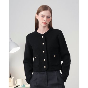 룩캐스트 포피나 트위드 버튼 니트 가디건_블랙 / POPINA TWEED BUTTON KNIT CARDIGAN_BLACK