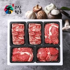 [냉장(정육)냉동(갈비)] 고산한우 1등급이상 암소혼합세트 한우예찬4호(2.6kg)/갈비700gx2팩+등심400gx2팩+안심400g