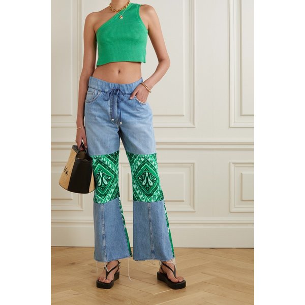 Patchwork Flared Jeans 그린 34344356236797563