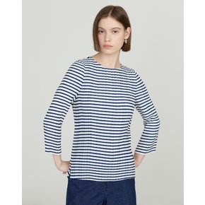 [25SS] 화이트 스트라이프 7부 소매 플리츠 티셔츠 DLTS5BP32WT