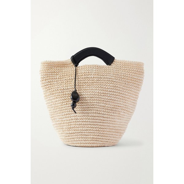 헌팅시즌 라지 가죽 트리밍 위빙 라피아 토트백 크림 46376663163024209